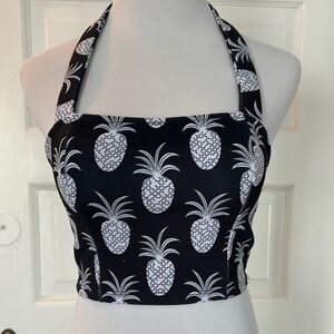 Tela Black and White Pineapple Halter Neoprene Top Crop Top Size Small